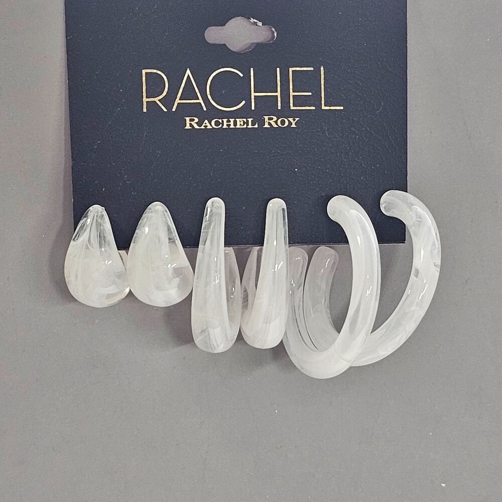 RACHEL RACHEL ROY Trio Earring Set White Chunky Plastic Hoops Huggie NEW